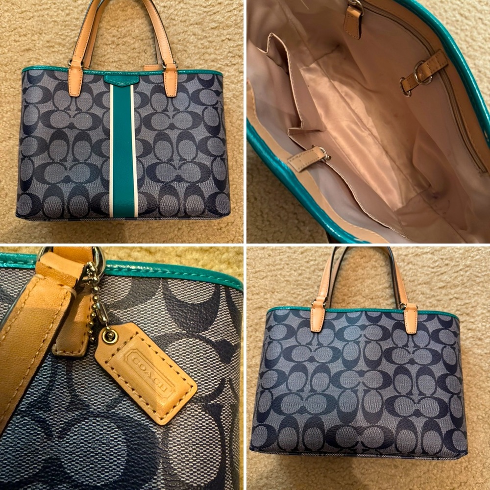 COACH blue and green mini tote